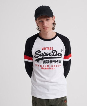 Superdry Vintage Logo Tri Colour Raglan Hosszú Ujjú Férfi Pólók Fehér | JKNDL0725